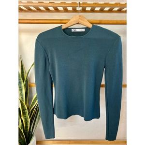 Zara Teal Ribbed Knit Sweater